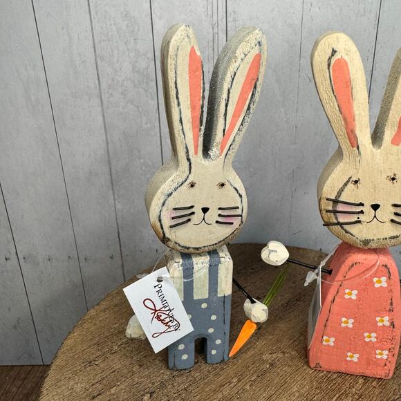 Bunny Set Wood Bunny Home Decor Easter Gift Set of 2 - Picture 3 of 7